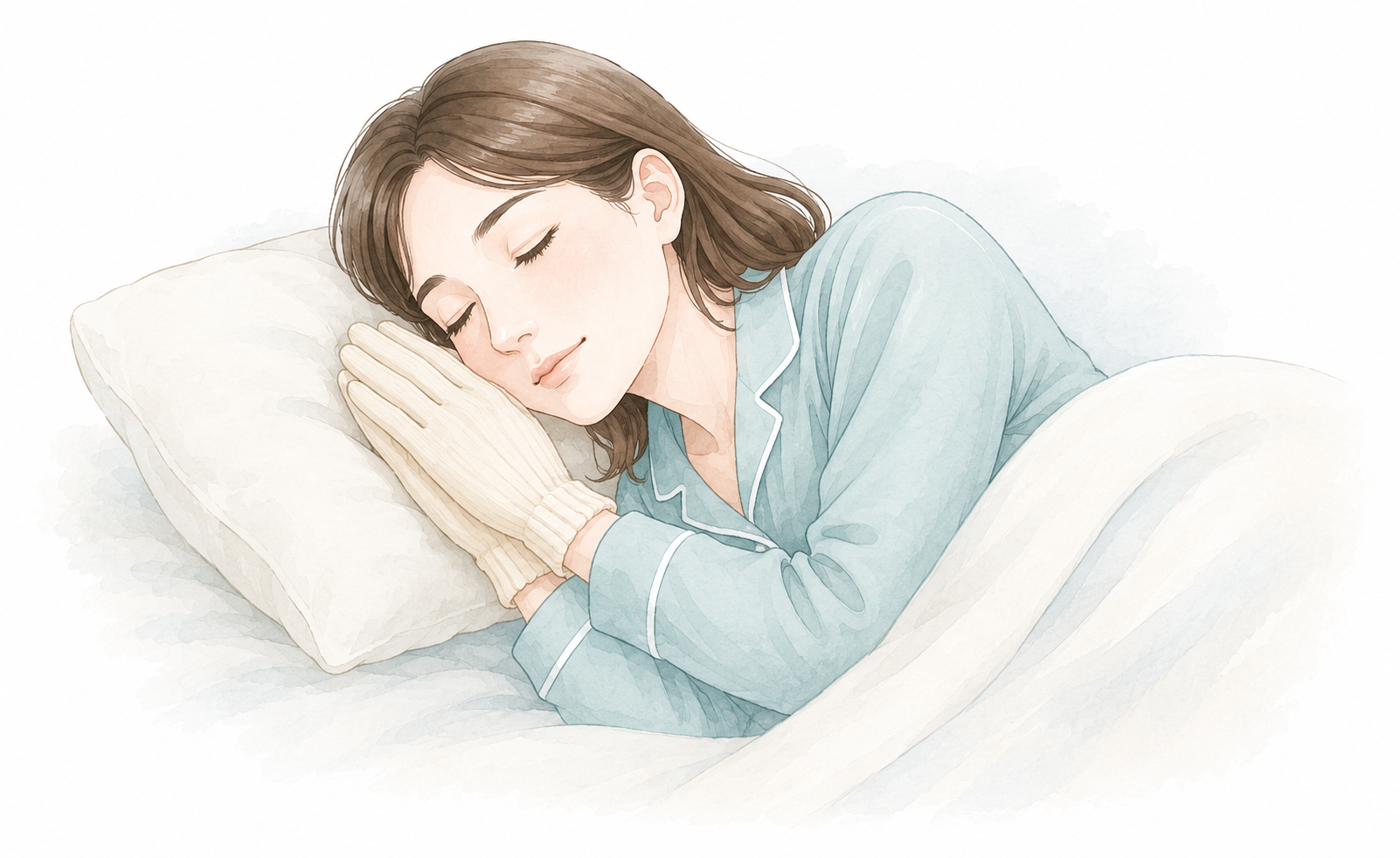 手袋をして眠る女性